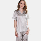 Silk Pajama Set for Women Short Sleeve Long Pant Women's Soft Silk Sleepwear - DIANASILK