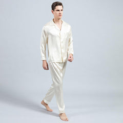 Silk Pajamas for Men 22 Momme Long Sleeve Lounge Soft Comfortable 100% Real Silk Pajamas Set - DIANASILK