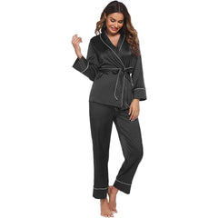 Silk Pajamas Long Sleeve Top with Belt 2 Piece for Women silk pajamas nightwear - DIANASILK