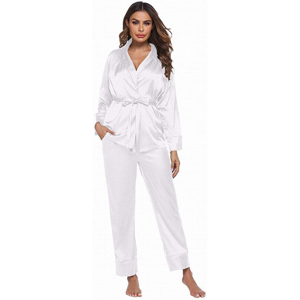 Silk Pajamas Long Sleeve Top with Belt 2 Piece for Women silk pajamas nightwear - DIANASILK