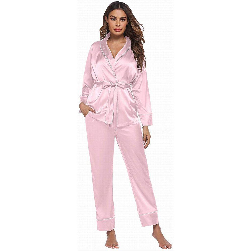 Silk Pajamas Long Sleeve Top with Belt 2 Piece for Women silk pajamas nightwear - DIANASILK