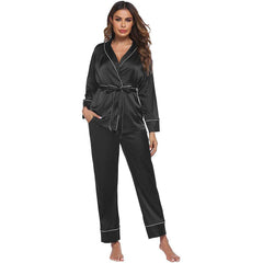 Silk Pajamas Long Sleeve Top with Belt 2 Piece for Women silk pajamas nightwear - DIANASILK