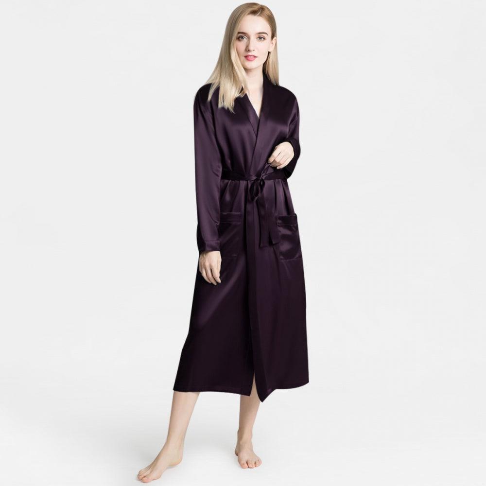 Models Long Robe Simple Silk Robe for Women 100% Long Silk Robes – DIANASILK