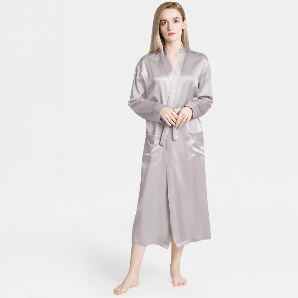 Silk Robe for Women 100% Mulberry Silk 22 Momme Luxurious Long Self-tie Belt Silk Robes - DIANASILK