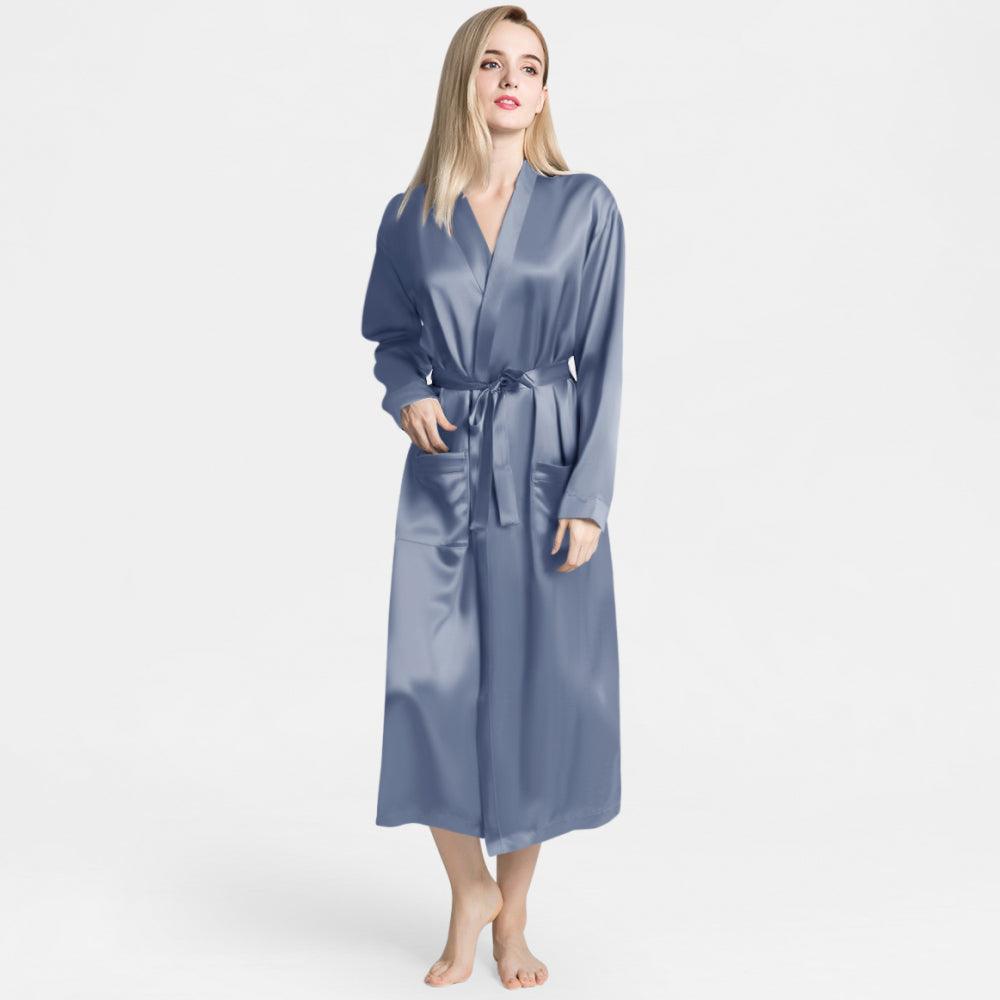 Silk Robe for Women 100% Mulberry Silk 22 Momme Luxurious Long Self-tie Belt Silk Robes - DIANASILK