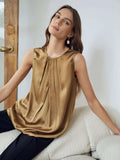 Simple Grade 6A 22MM Sleeveless Straight Fit Top Blend Silk Press Crease Silk Shirt