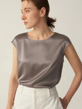 Einfaches, ärmelloses Seiden-T-Shirt aus 100 % 22 mm Maulbeerseide der Güteklasse 6a für Damen