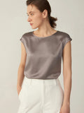 Einfaches, ärmelloses Seiden-T-Shirt aus 100 % 22 mm Maulbeerseide der Güteklasse 6a für Damen