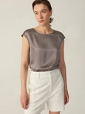 Simple Pure 100% 22mm Mulberry Silk Grade 6a Sleeveless  Silk T Shirt for Women