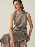 Einfaches, ärmelloses Kleid aus reiner 100 % Seide Grad 6a, 22 mm, mit Gürtel