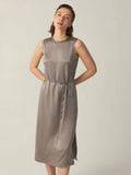 Einfaches, ärmelloses Kleid aus reiner 100 % Seide Grad 6a, 22 mm, mit Gürtel