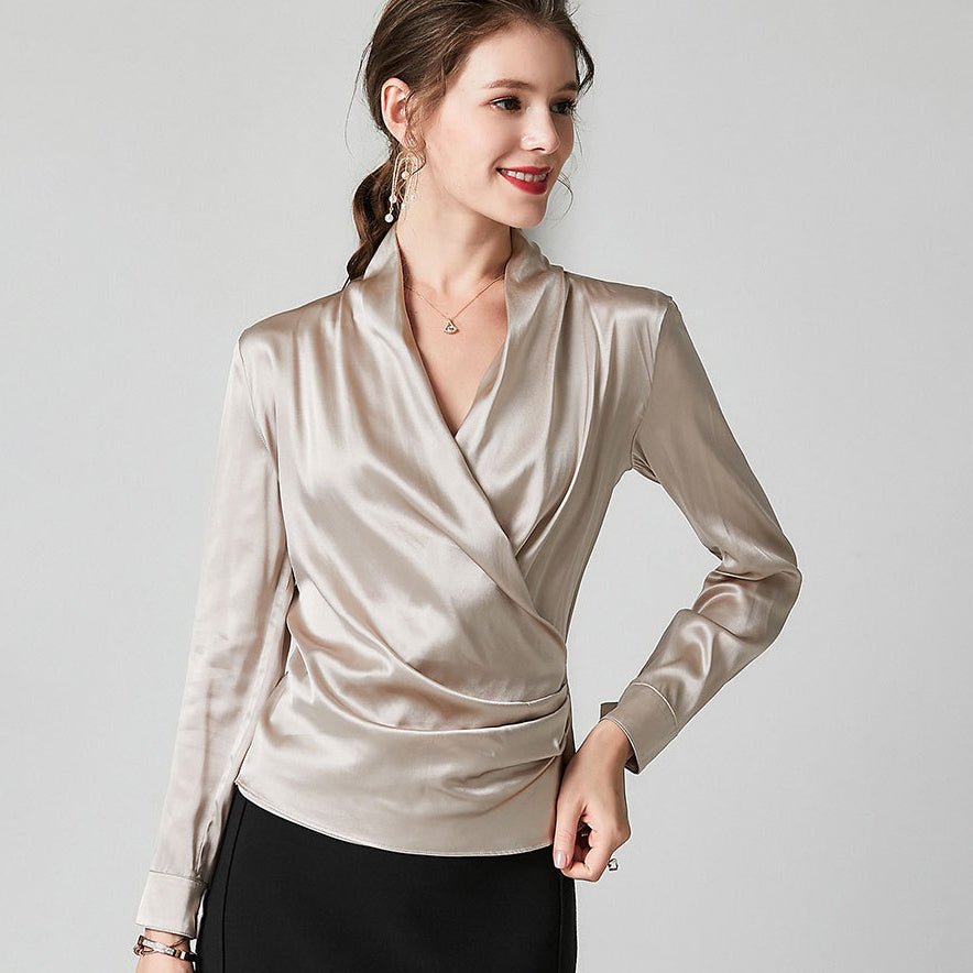Elegant Ladies Silk Blouse 100% Mulberry Long Sleeves Silk Top – DIANASILK