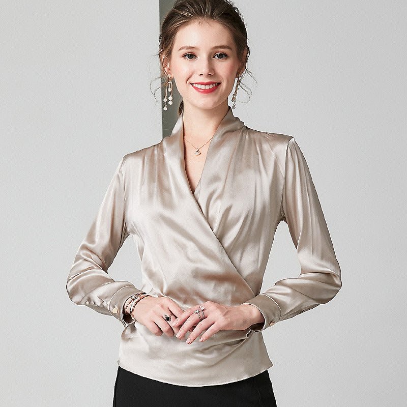 Blusa de seda elegante para mujer Camisa de seda 100% morera Top de seda de manga larga