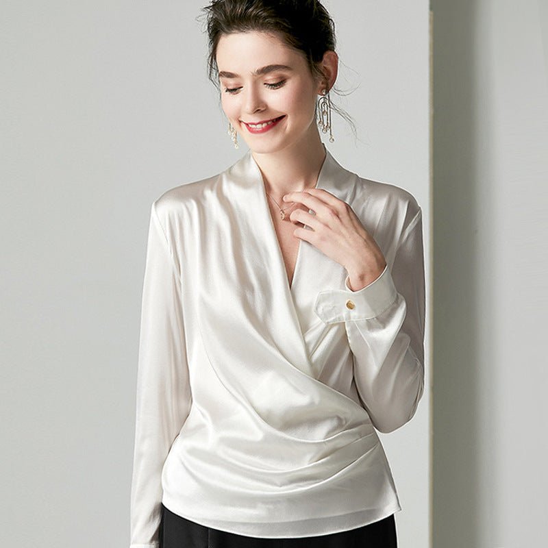 Elegant Ladies Silk Blouse 100% Mulberry Silk Shirt Long Sleeves Silk Top