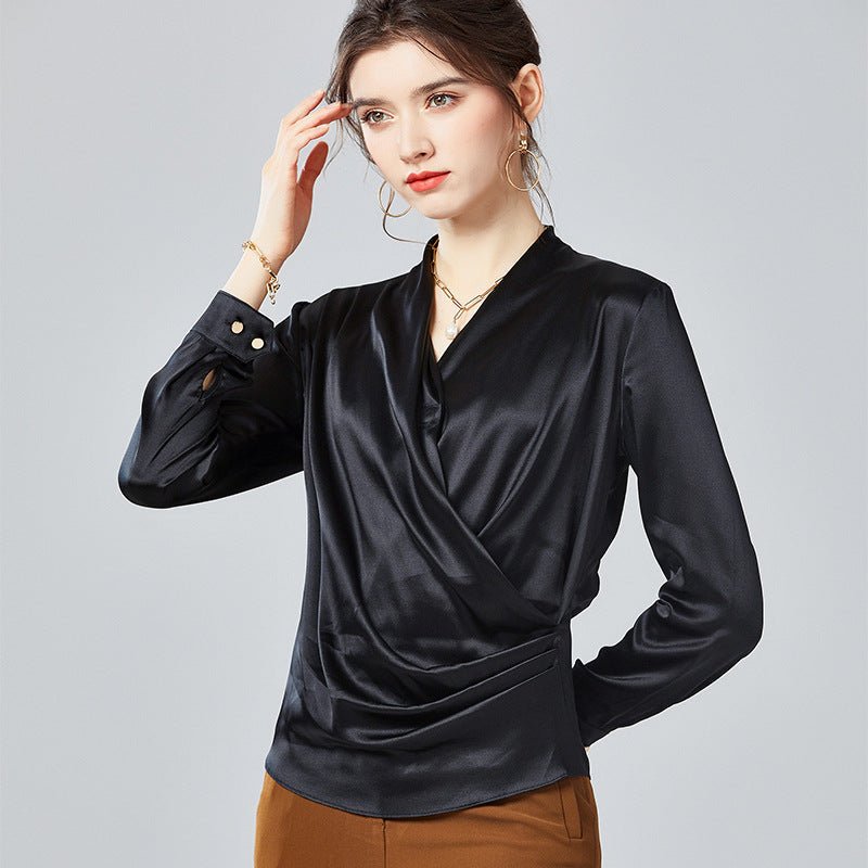 ladies black satin blouse