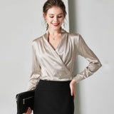 Spring New Elegant Ladies Silk Blouse 100% Mulberry Silk Shirt Long Sleeves Silk Top