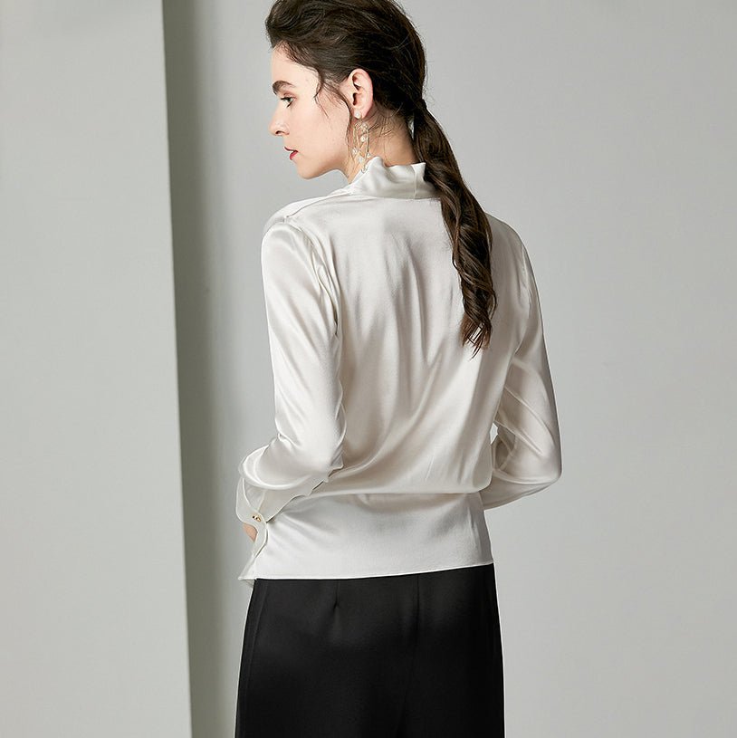 Primavera nueva blusa de seda elegante para mujer 100% camisa de seda de morera Top de seda de manga larga