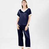 V neck 100% Pure Mulberry Short Sleeve Silk Pajama Set for Women - DIANASILK