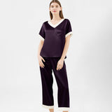 V neck 100% Pure Mulberry Short Sleeve Silk Pajama Set for Women - DIANASILK