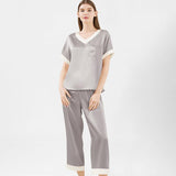 V neck 100% Pure Mulberry Short Sleeve Silk Pajama Set for Women - DIANASILK