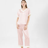 V neck 100% Pure Mulberry Short Sleeve Silk Pajama Set for Women - DIANASILK
