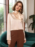V Neck 100%  Silk Bow Tie Neck Top Jasmine Blouse Long Sleeves Silk Top