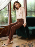 V Neck 100%  Silk Bow Tie Neck Top Jasmine Blouse Long Sleeves Silk Top