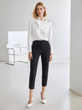 V Neck 100%  Silk Bow Tie Neck Top Jasmine Blouse Long Sleeves Silk Top