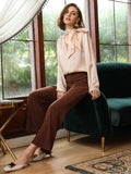 V Neck 100%  Silk Bow Tie Neck Top Jasmine Blouse Long Sleeves Silk Top