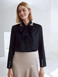 V Neck 100%  Silk Bow Tie Neck Top Jasmine Blouse Long Sleeves Silk Top