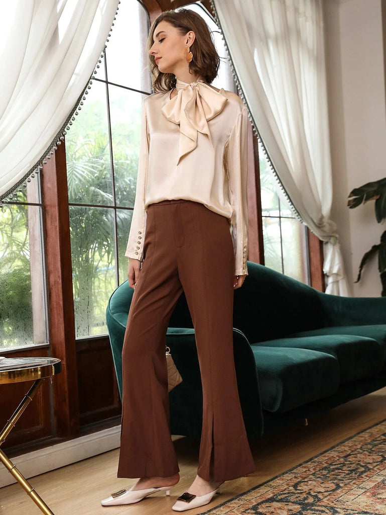 V Neck 100%  Silk Bow Tie Neck Top Jasmine Blouse Long Sleeves Silk Top