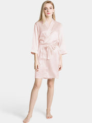 V-Neck Ladies Soft Sleepwear Short Self-tie Belt Silk Robe for Women - DIANASILK