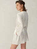 V-Ausschnitt Mulberry Short Silk Long Sleeve für Frauen 100% reine Seide Nachthemd mit Gürtel