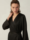 V-Ausschnitt Mulberry Short Silk Long Sleeve für Frauen 100% reine Seide Nachthemd mit Gürtel