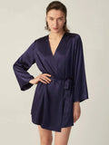 V-Ausschnitt Mulberry Short Silk Long Sleeve für Frauen 100% reine Seide Nachthemd mit Gürtel