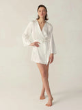 V-Ausschnitt Mulberry Short Silk Long Sleeve für Frauen 100% reine Seide Nachthemd mit Gürtel