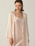 V-Ausschnitt Mulberry Short Silk Long Sleeve für Frauen 100% reine Seide Nachthemd mit Gürtel
