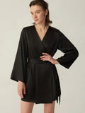 V-Ausschnitt Mulberry Short Silk Long Sleeve für Frauen 100% reine Seide Nachthemd mit Gürtel