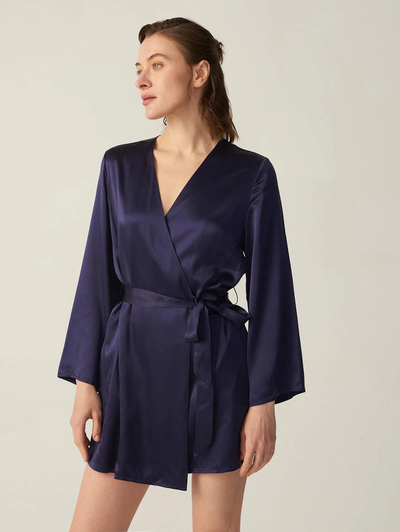 silk night dress with sleeves Windy Women's Silk Long-Sleeve Nightdress Icing Pink M