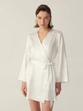 V-Ausschnitt Mulberry Short Silk Long Sleeve für Frauen 100% reine Seide Nachthemd mit Gürtel