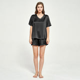 V-neck Short Sleeved Silk T-shirt Short Pajama Set for Women silk pajamas nightwear - DIANASILK