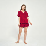 V-neck Short Sleeved Silk T-shirt Short Pajama Set for Women silk pajamas nightwear - DIANASILK