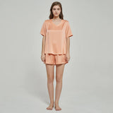 V-neck Short Sleeved Silk T-shirt Short Pajama Set for Women silk pajamas nightwear - DIANASILK