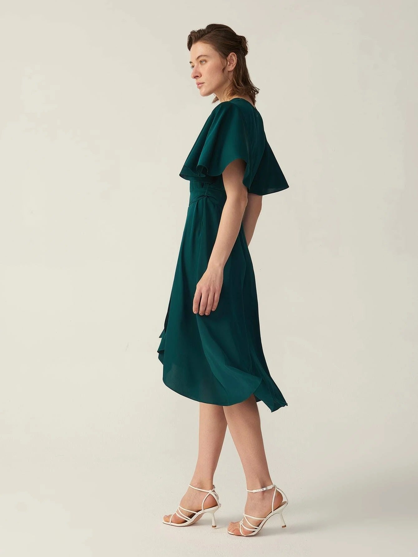 V-Ausschnitt Seide Grade 6a 22 mm dehnbares Wickelkleid mit kurzen Ärmeln