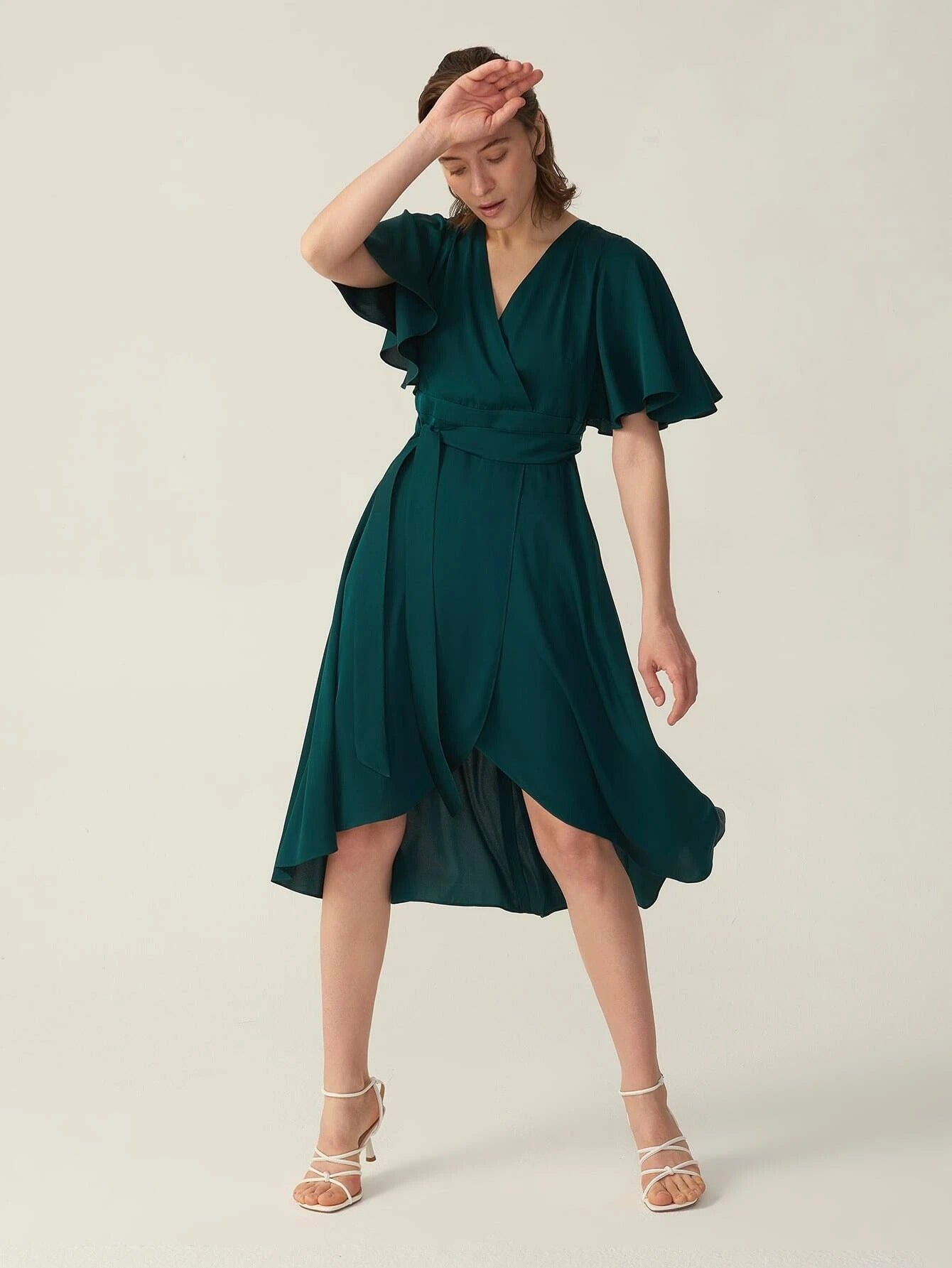 V-Ausschnitt Seide Grade 6a 22 mm dehnbares Wickelkleid mit kurzen Ärmeln