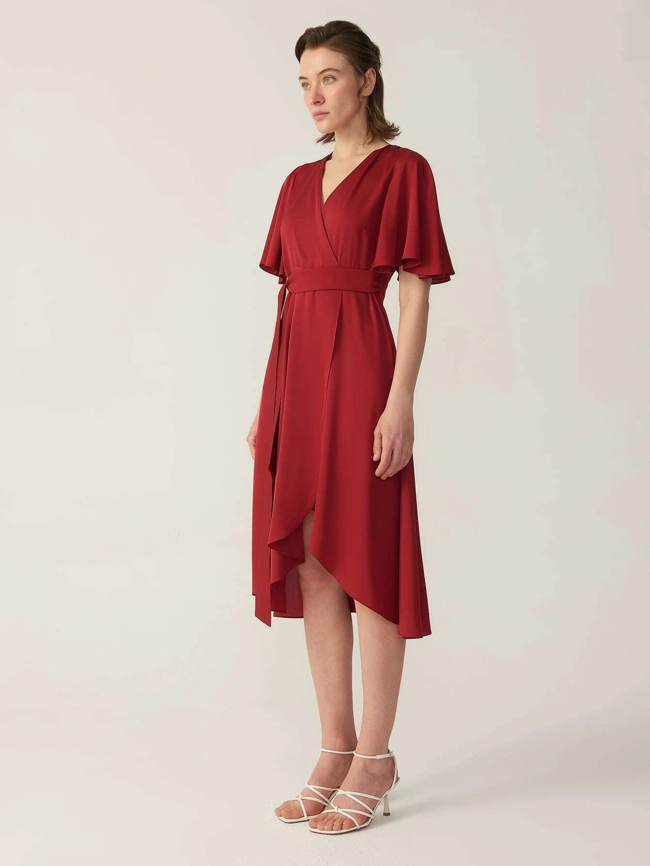 V-Ausschnitt Seide Grade 6a 22 mm dehnbares Wickelkleid mit kurzen Ärmeln