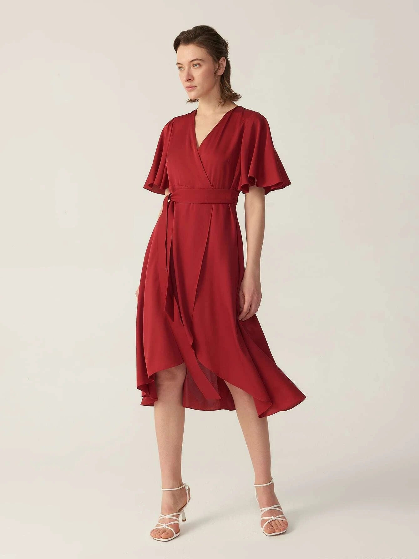 V-Ausschnitt Seide Grade 6a 22 mm dehnbares Wickelkleid mit kurzen Ärmeln
