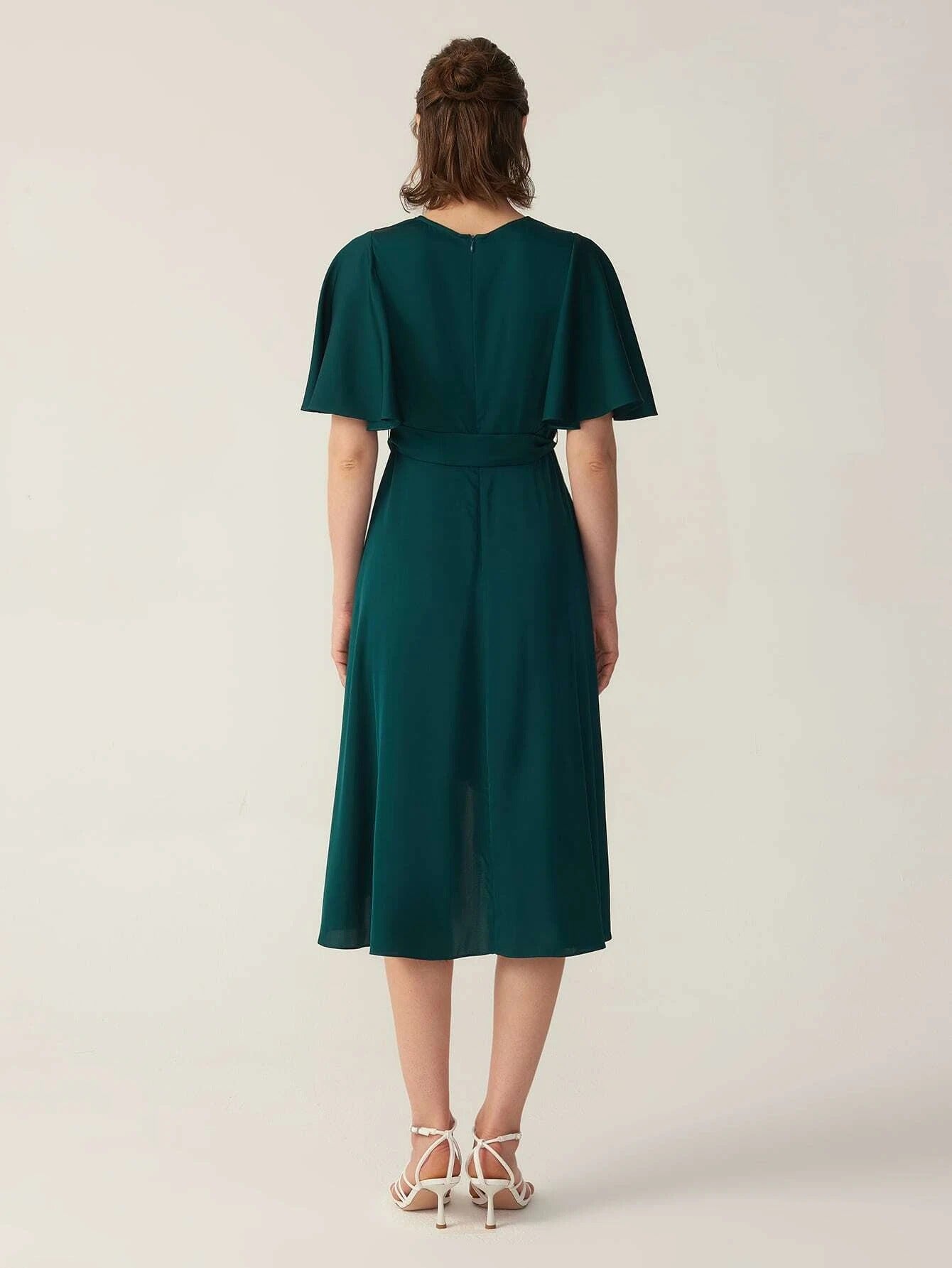 V-Ausschnitt Seide Grade 6a 22 mm dehnbares Wickelkleid mit kurzen Ärmeln