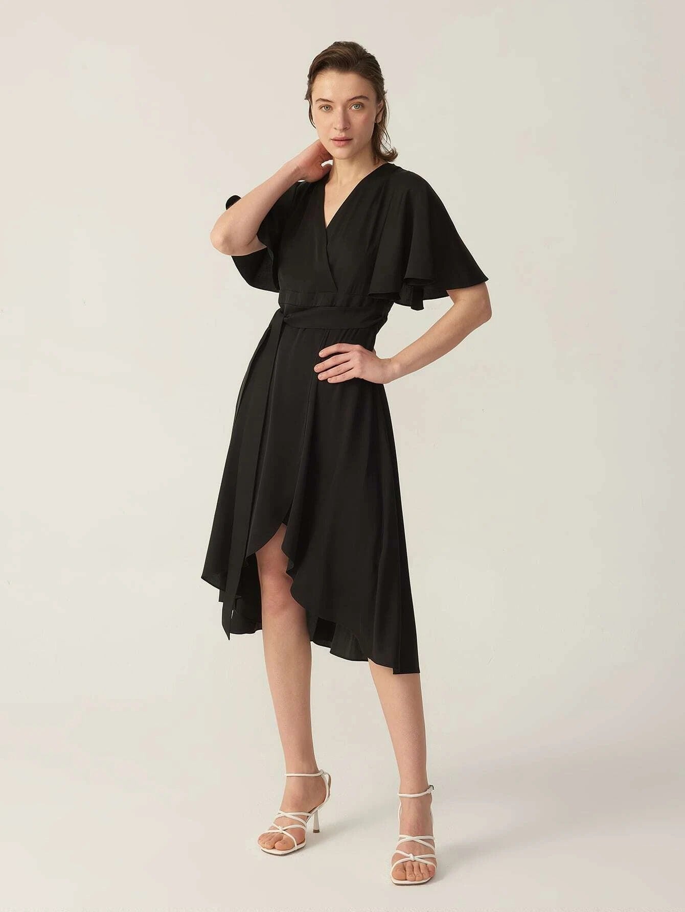 V-Ausschnitt Seide Grade 6a 22 mm dehnbares Wickelkleid mit kurzen Ärmeln