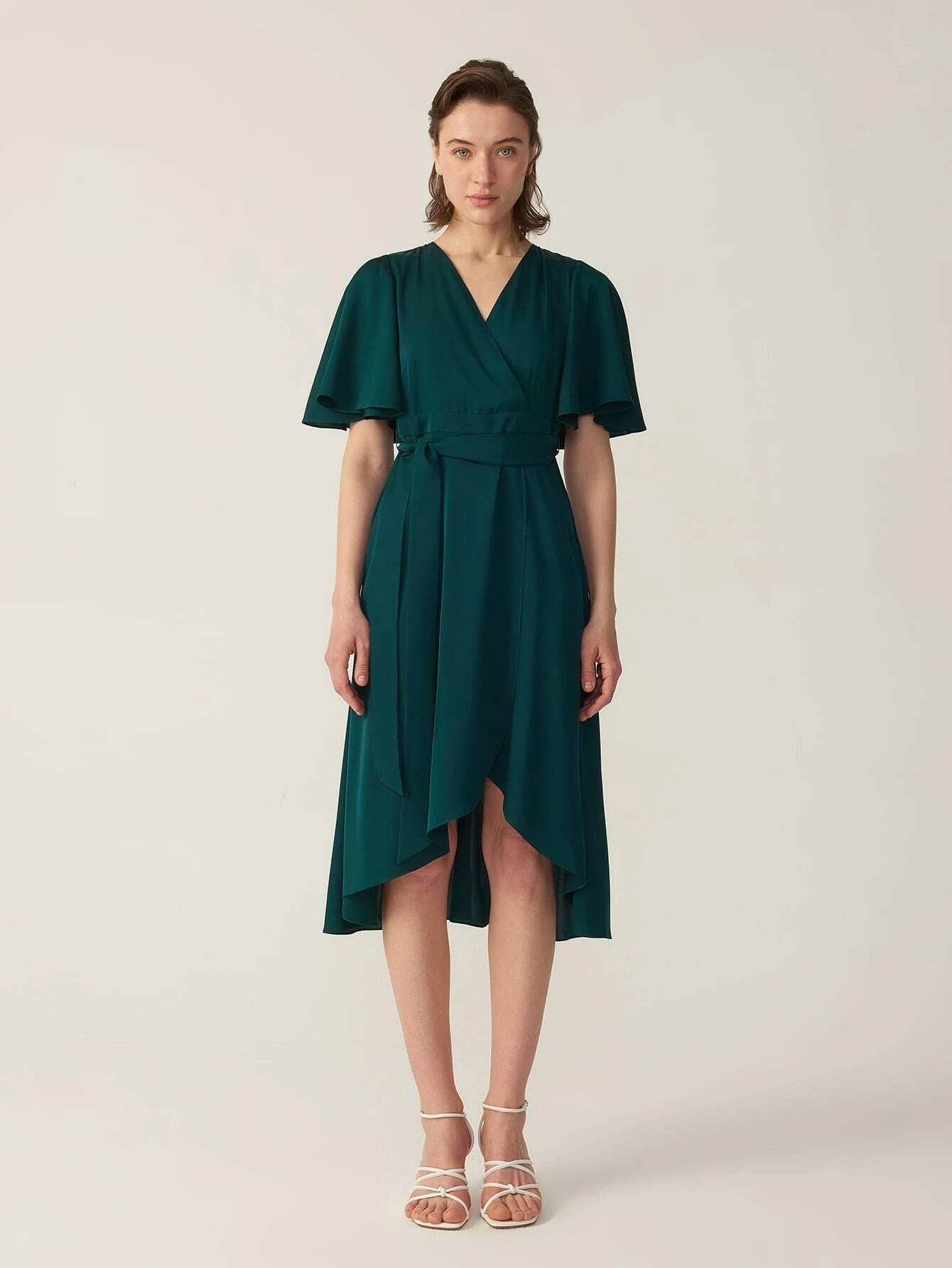 V-Ausschnitt Seide Grade 6a 22 mm dehnbares Wickelkleid mit kurzen Ärmeln